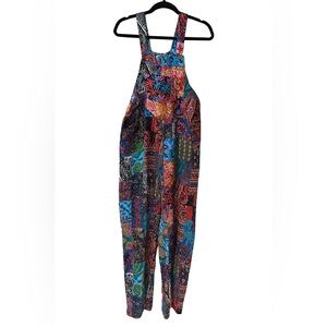 Boho Patchwork Overalls Multicolor – Adjustable Straps, One Size